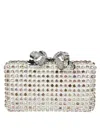 Self-portrait Rectangular Rhinestone-embellished Clutch Bag With Bow Clasp In Gray