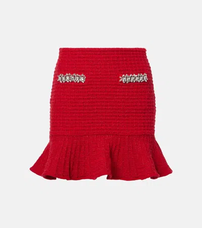 Self-portrait Knitted Embellished Miniskirt In Red