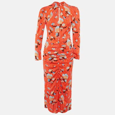 Pre-owned Self-portrait Red Botanical Print Crepe Midi Dress S