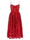 Self-portrait Embroidered Midi Dress With Bow In Red