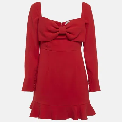 Pre-owned Self-portrait Red Crepe Bow Detail Flounce Mini Dress M