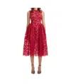 Self-portrait Lace Midi Dress With Sparkling Sequins In Red