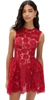 Self-portrait Red Fine Lace Pearl Mini Dresses Red In Red