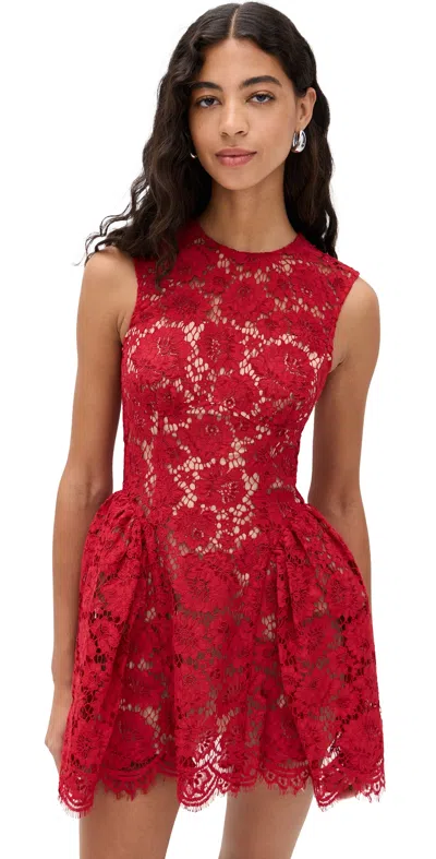 SELF-PORTRAIT RED FINE LACE PEARL MINI DRESS RED