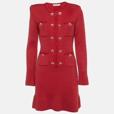 Pre-owned Self-portrait Red Knit Heart Button Detail Mini Dress M