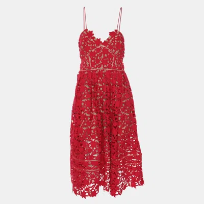 Pre-owned Self-portrait Red Lace Azaelea Flared Midi Dress L