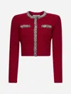 Self-portrait Short Cardigan With Crystals In Red