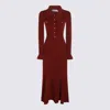 Self-portrait Fitted Ribbed Maxi Dress With Classic Collar In Burgundy