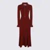 Self-portrait Knee Length Dress With Flared Cuffs And Pockets In Burgundy