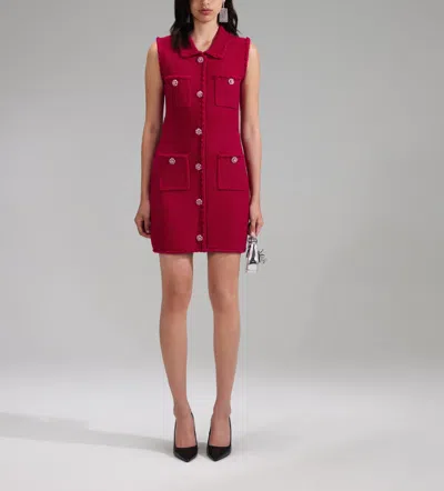 Self-portrait Red Melange Knit Button Mini Dress In Burgundy