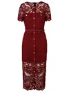 Self-portrait Midi Red Dress With Jewel Buttons In Red