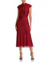 Self-portrait Red Rhinestone Fishnet Midi Dress In Red