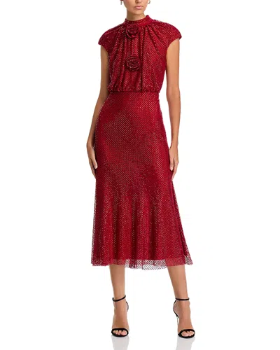 Self-portrait Red Rhinestone Fishnet Midi Dress