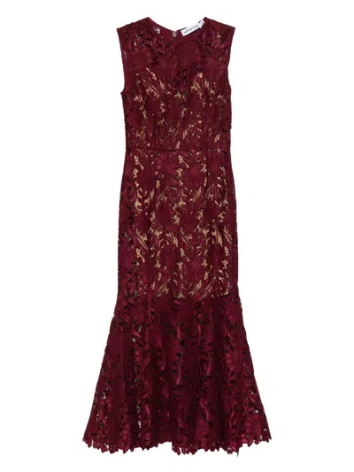 Self-portrait Fitted Guipure Lace Midi Dress With Removable Belt In Red