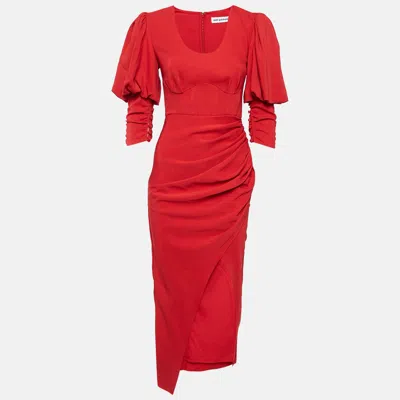 Pre-owned Self-portrait Red Stretch Crepe Ruched Midi Dress S
