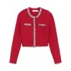 Self-portrait Short Cardigan With Crystals In Red