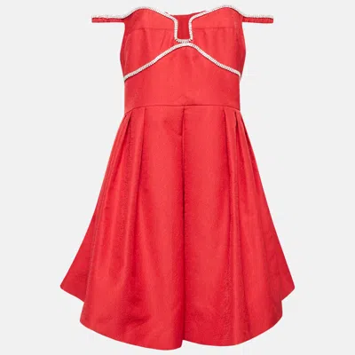 Pre-owned Self-portrait Red Textured Crepe Diamante Detail Mini Dress L