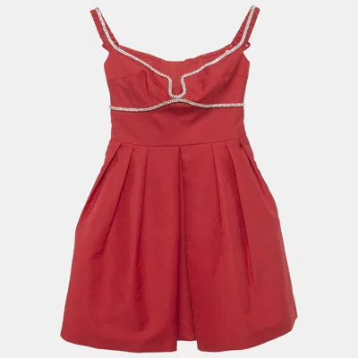 Pre-owned Self-portrait Red Textured Crepe Diamante Detail Mini Dress S