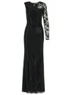 Self-portrait Self Portrait Women Black Rhinestone Mesh And Lace Maxi Dress In Black