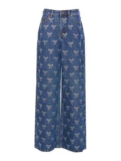 SELF-PORTRAIT RHINESTONE BOW DENIM JEANS