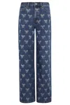 Self-portrait Blue Jeans With All-over Rhinestoned Bow Embellishments In Denim Woman In Blue