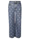 Self-portrait Blue Jeans With All-over Rhinestoned Bow Embellishments In Denim Woman In Blue