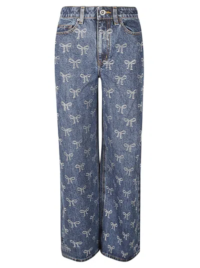SELF-PORTRAIT RHINESTONE BOW DENIM JEANS