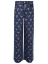 Self-portrait Blue Jeans With All-over Rhinestoned Bow Embellishments In Denim Woman In Blue