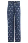 Self-portrait Blue Jeans With All-over Rhinestoned Bow Embellishments In Denim Woman In Green
