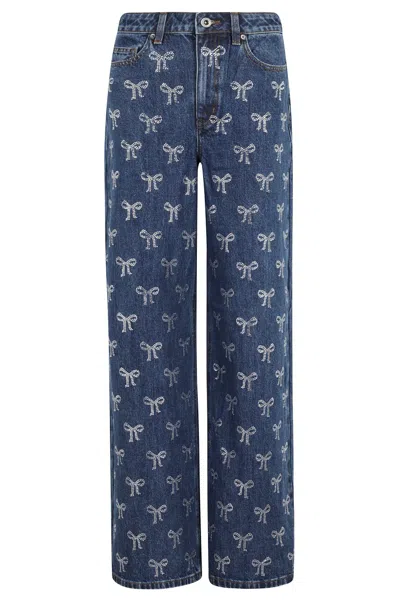 SELF-PORTRAIT SELF-PORTRAIT RHINESTONE BOW DENIM JEANS