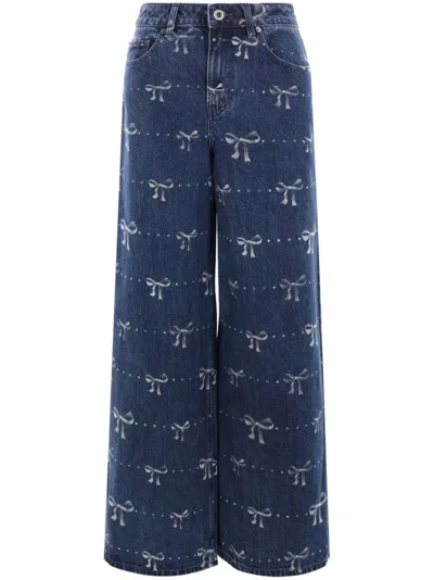 SELF-PORTRAIT SELF PORTRAIT RHINESTONE BOW DENIM JEANS INDIGO BLUE