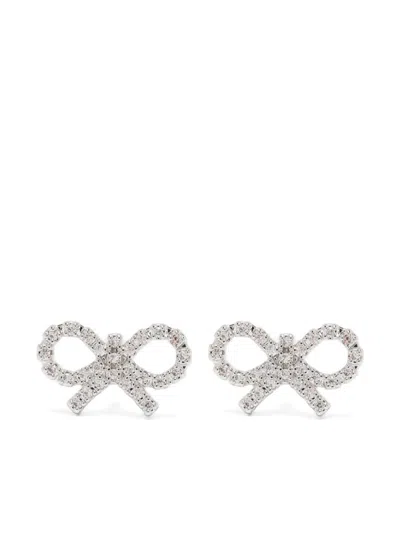 Self-portrait Rhinestone Bow Earrings In Silver