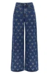 Self-portrait Blue Jeans With All-over Rhinestoned Bow Embellishments In Denim Woman In Blue