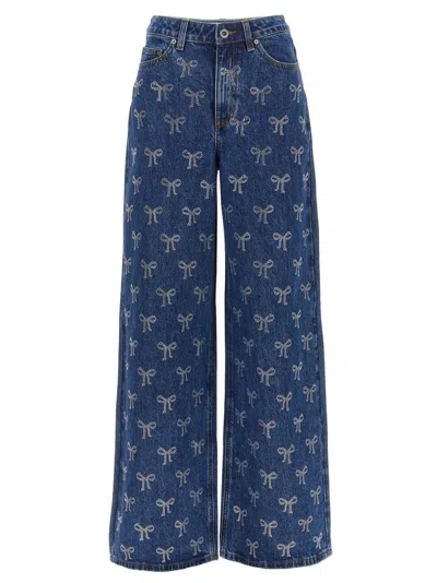 Self-portrait 'rhinestone Bow' Jeans In Blue