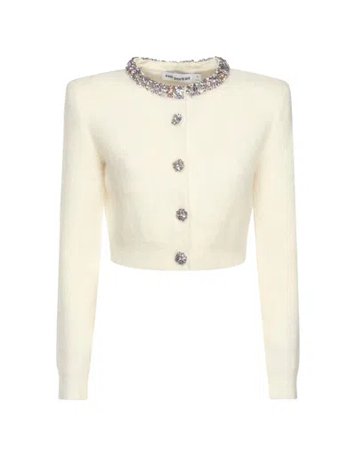 Self-portrait Rhinestone Cardigan In White