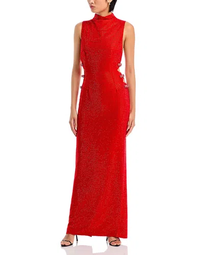 Self-portrait Rhinestone Crepe Maxi Dress In Red