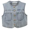 Self-portrait Rhinestone Crop Top In Blue Denim In Blue