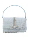 Self-portrait Rhinestone Denim Micro Bag In Light Blue