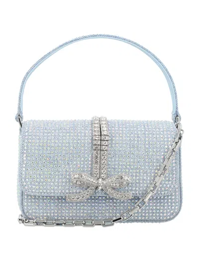 Self-portrait Rhinestone Denim Baguette In Light Blue