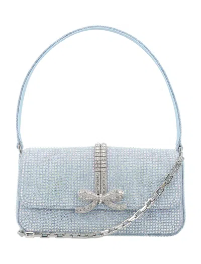 Self-portrait Rhinestone Denim Micro Bag In Light Blue