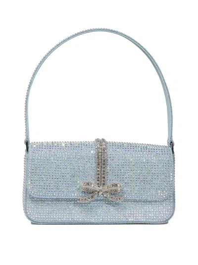 Self-portrait Self Portrait Rhinestone Denim Shoulder Bag In Light Blue