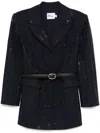 Self-portrait Crystal-embellished Twill Blazer In Blue