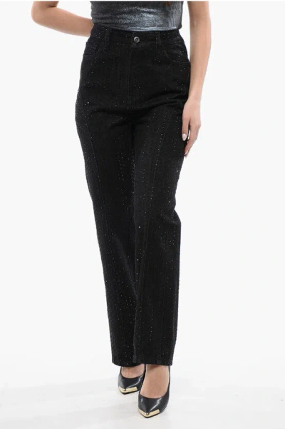 Self-portrait Rhinestone Embellished Dark Washed Jeans 21cm In Black