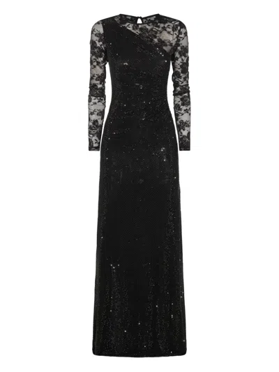 Self-portrait Rhinestone-embellished Long-sleeve Maxi Dress In Black