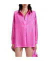 Self-portrait Hot Fix Rhinestone Embellished Satin Shirt In Pink