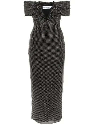 Self-portrait Rhinestone-embellished Maxi Dress In Black