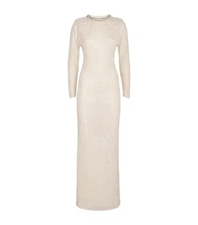 Self-portrait Rhinestone-embellished Maxi Dress In Ivory