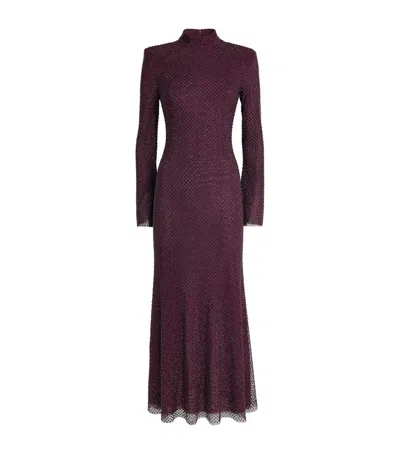 Self-portrait Rhinestone-embellished Maxi Dress In Purple