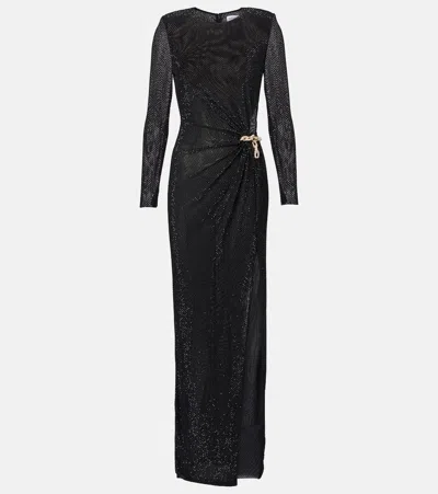 Self-portrait Rhinestone-embellished Mesh Maxi Dress In Black