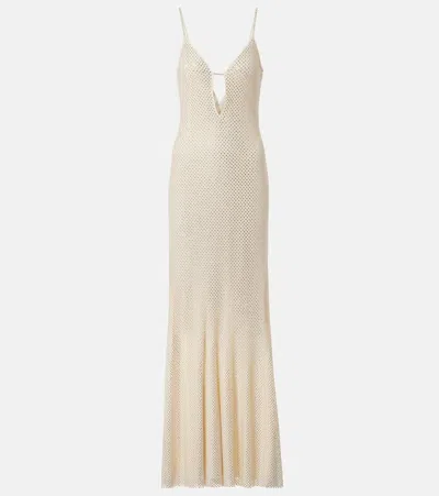 Self-portrait Rhinestone-embellished Mesh Maxi Dress In White